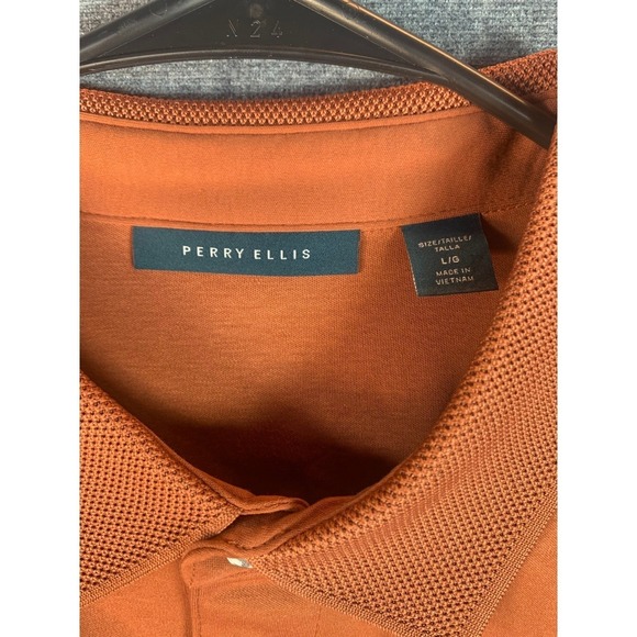 Perry Ellis Men's Rust Orange Cotton Polo Shirt Size Large - Picture 6 of 10